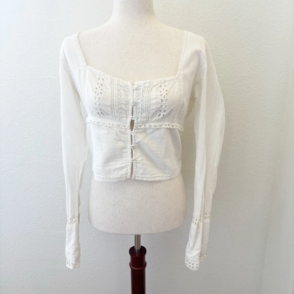 Free People‎ Joi eyelet cropped top white size XS